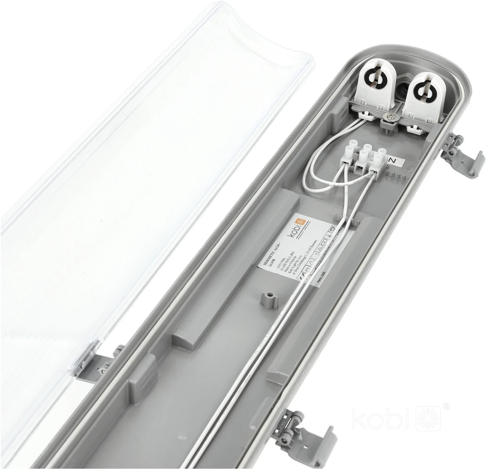 Linijinis šviestuvas G2, pilkas, su 2x LED T8 18W 120cm 6500K lempomis, IP65