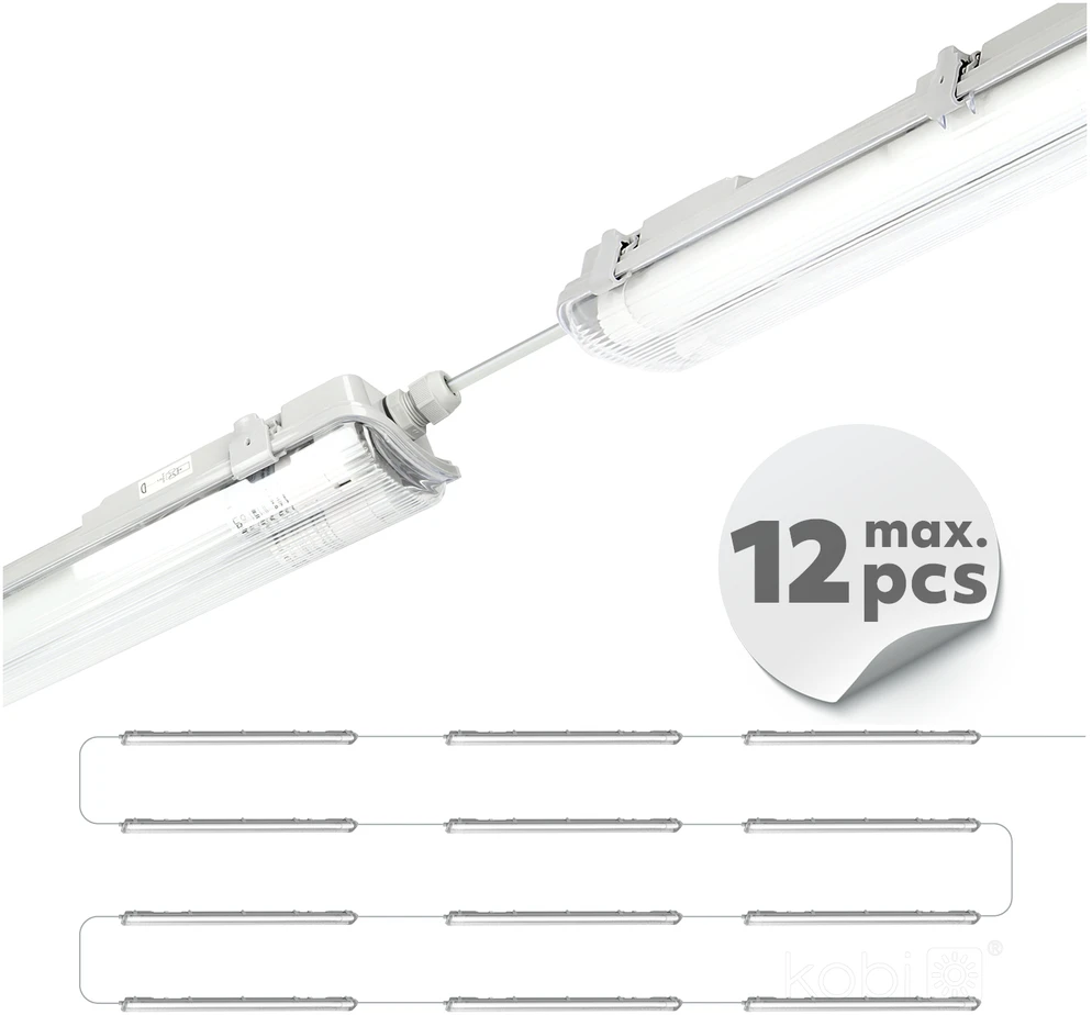Linijinis šviestuvas G2, pilkas, su 2x LED T8 18W 120cm 6500K lempomis, IP65