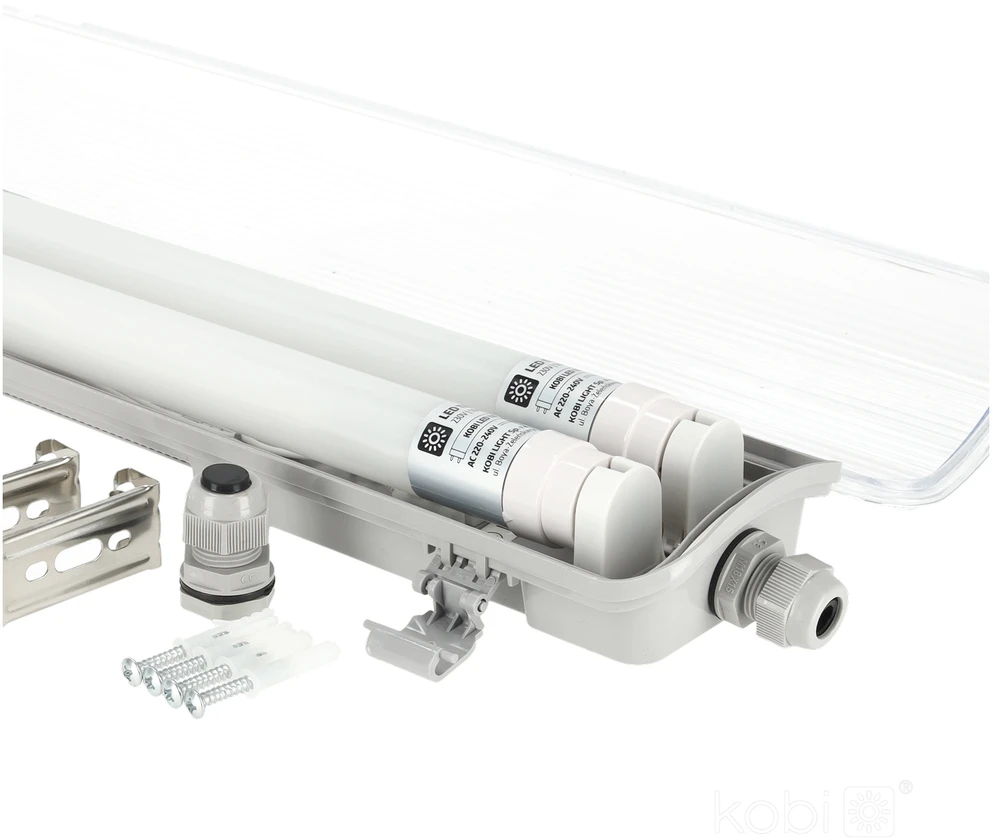 Linijinis šviestuvas G2, pilkas, su 2x LED T8 18W 120cm 6500K lempomis, IP65