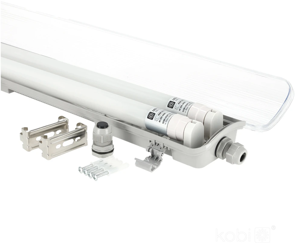 Linijinis šviestuvas G2, pilkas, su 2x LED T8 18W 120cm 4000K lempomis, IP65