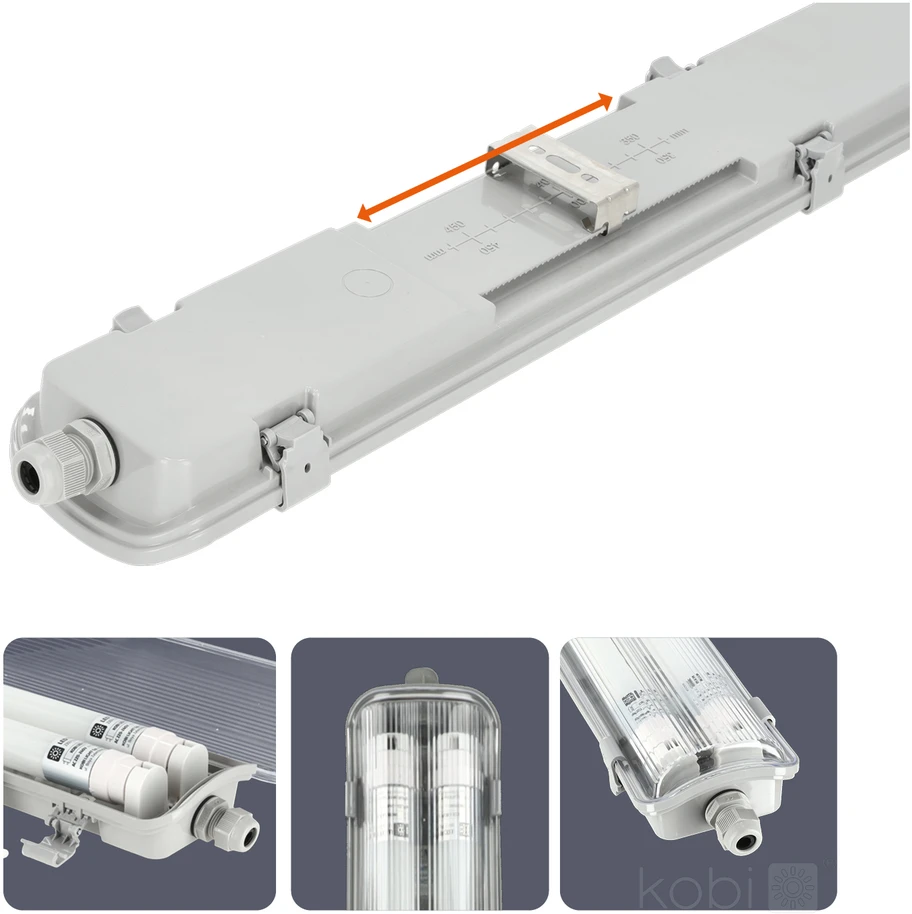 Linijinis šviestuvas G2, pilkas, su 2x LED T8 18W 120cm 4000K lempomis, IP65