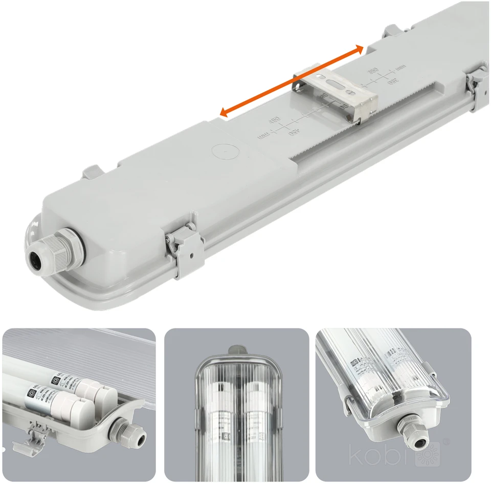 Linijinis šviestuvas G2, pilkas, su 2x LED T8 18W 120cm 6500K lempomis, IP65