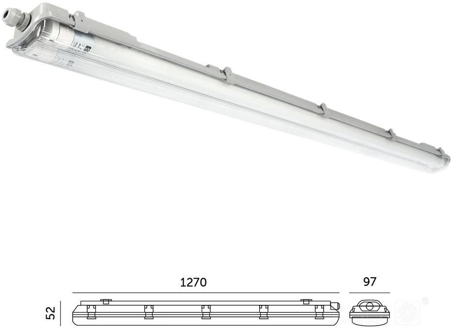 Linijinis šviestuvas G2, pilkas, su 2x LED T8 18W 120cm 4000K lempomis, IP65