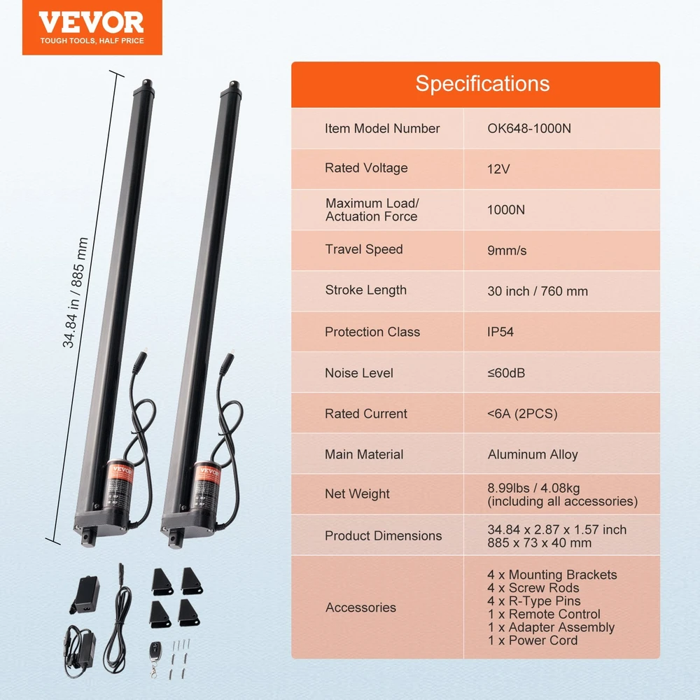 VEVOR 2vnt 12V tiesinis pavaros rinkinys 30 cm