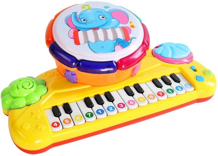 Linksmoji pianino klaviatūra su būgneliu