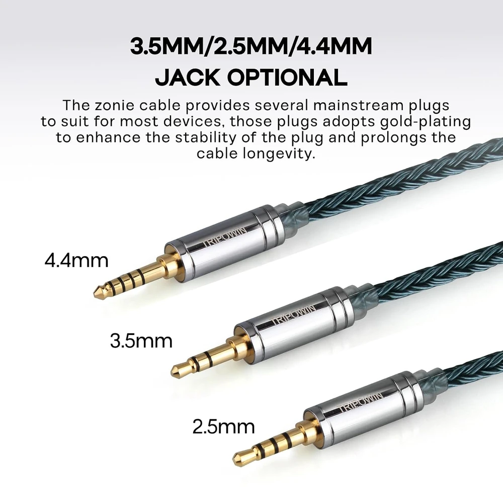 Linsoul ausinių keitimo kabelis 2 kontaktų 0,78 mm į 3,5 mm Tripowin Zonie