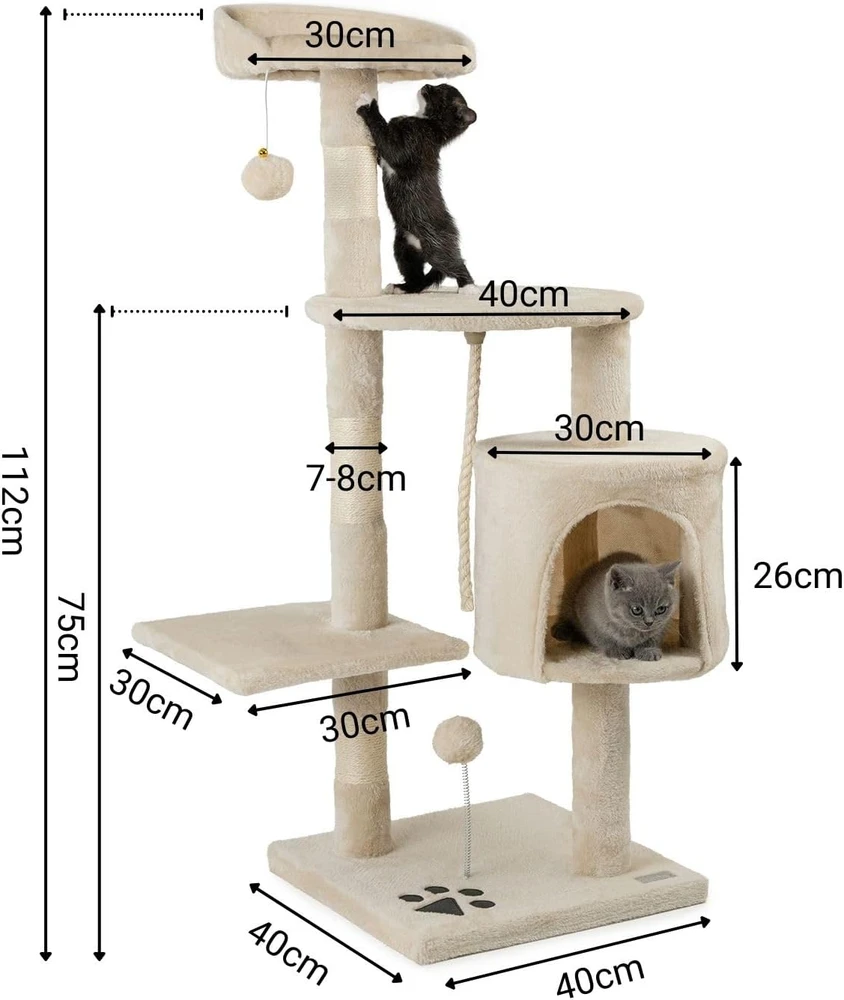 lionto draskyklė katėms su guoliu, nameliu ir 3 platformomis, 112 cm, KB00201