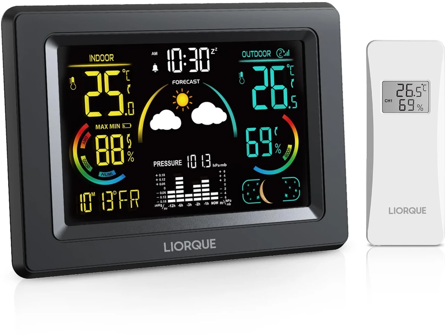 LIORQUE belaidė meteorologinė stotelė su 5,9 col. LCD ekranu ir lauko jutikliu E0397