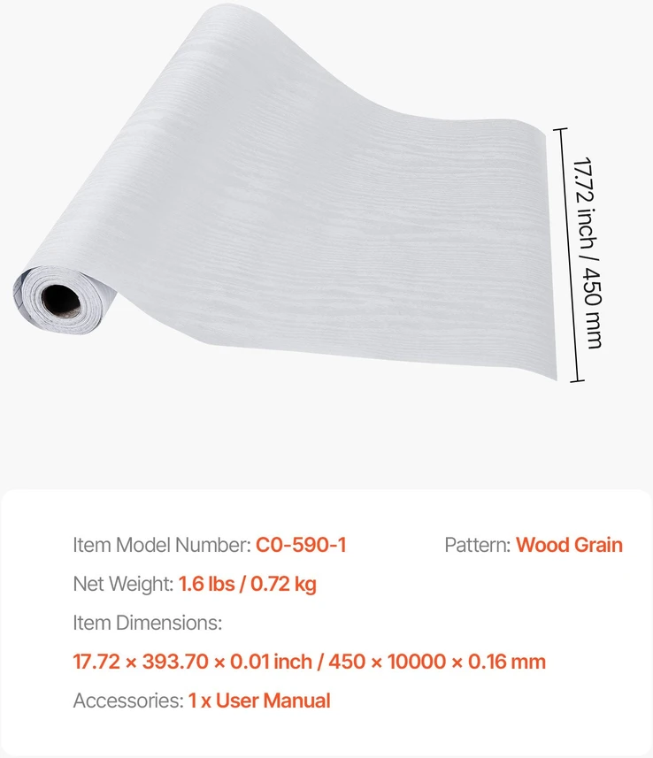 VEVOR Lipni tapetai su medžio raštu 45 cm x 10 m