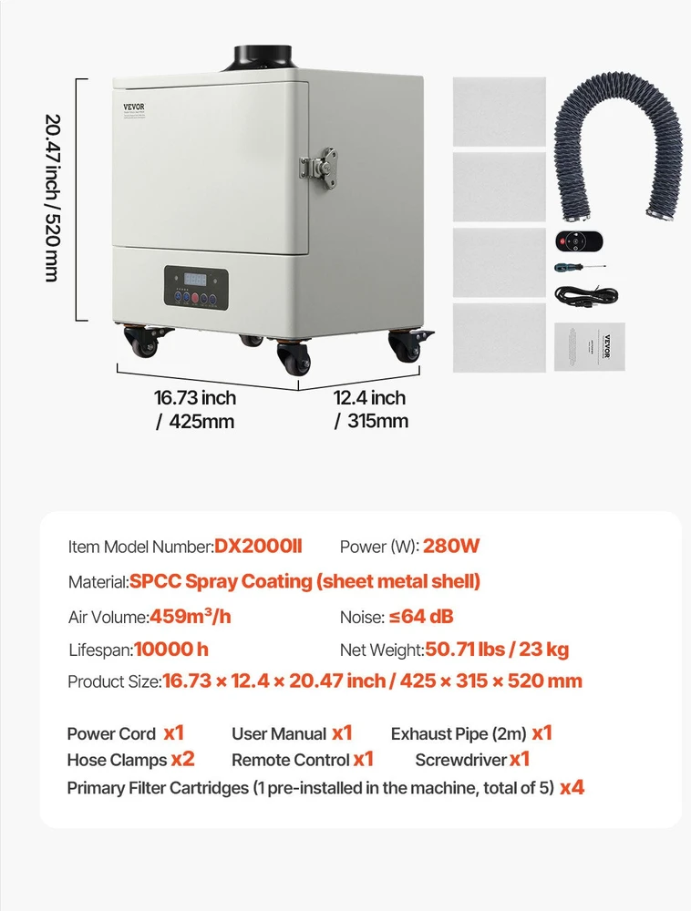 VEVOR Lituoklio dūmų ištraukėjas 459 m³/h 280W