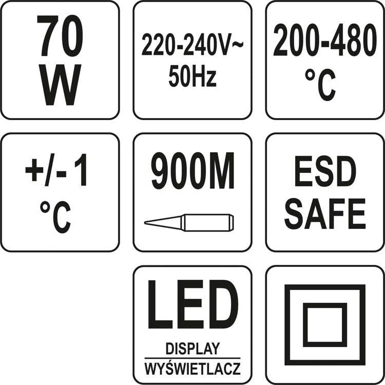 Yato Litavimo stotelė 70W su LED ekranu, 900M antgaliu, reguliuojamos temperatūros litavimo stotelė, skaitmeninė litavimo stotelė