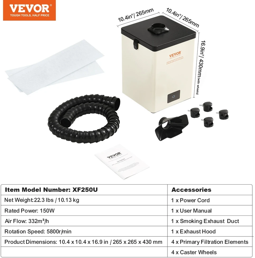 VEVOR Dūmų ištraukiklis su 3 pakopų filtru