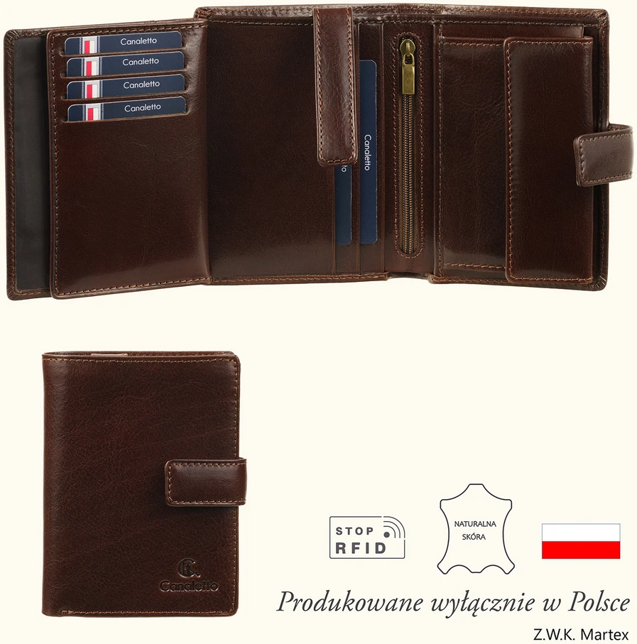 LIVIO Męski portfel Canaletto ruda ze skóry garbowanej roślinnie RFID