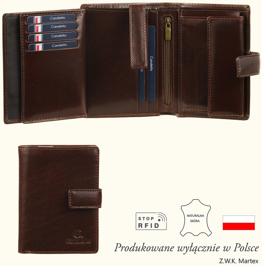 LIVIO Męski portfel Canaletto ruda ze skóry garbowanej roślinnie RFID