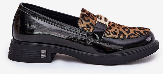 Loaferiai moterims iš lakuotos odos su leopardiniu raštu