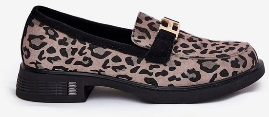 Loaferiai moterims juodi lakuotos odos su leopardu