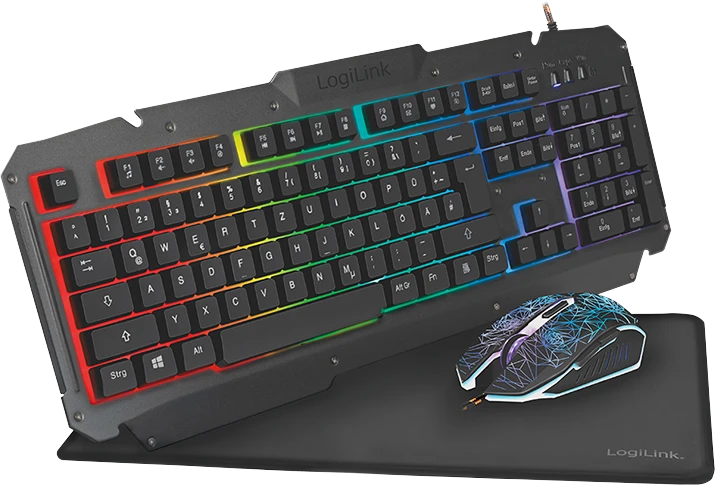 Logilink | Gaming-Set, klaviatūra, pelė ir pelės kilimėlis | ID0185 | Klaviatūra, Pelė and Pad Set | su laidu | su pele | DE