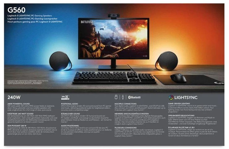 Kompiuterio kolonėlės Logitech G560 2.1 kanalai 120 W Juoda