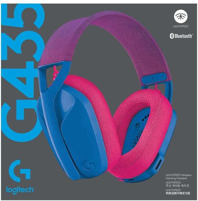 Žaidimų ausinės Logitech G435 Lightspeed, mėlynos/rožinės spalvos