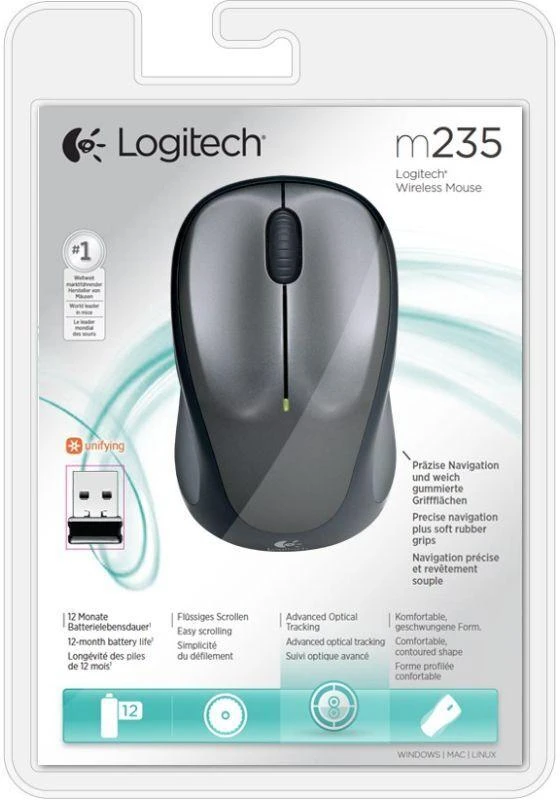 Belaidė pelė Logitech M235, Pilka