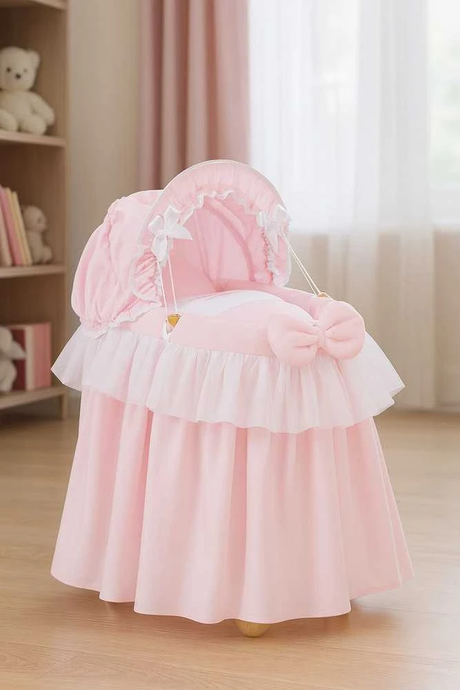 Lopšys lėlėms su gaubtu LITTLE PRINCESS rožinis – žaidimams ir rūpesčiui lėle.