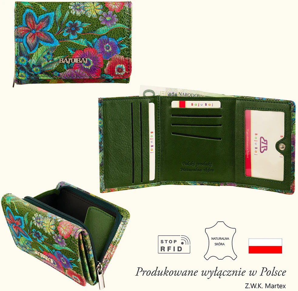 LORETTA Mały Portfel Damski BajuBaj skórzany žalia RFID