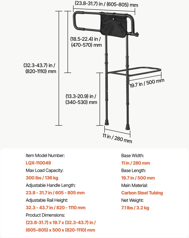 Lovos turėklas senjorams VEVOR LQX-110049, 136 kg apkrova