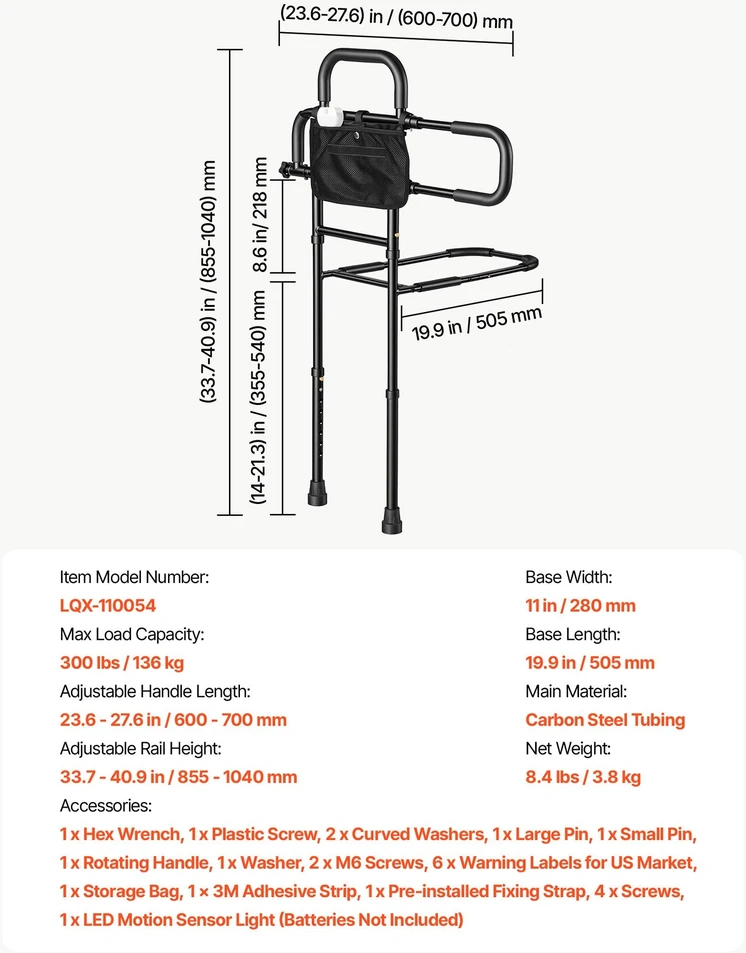 Lovos turėklas VEVOR LQX-110054, 136 kg apkrova