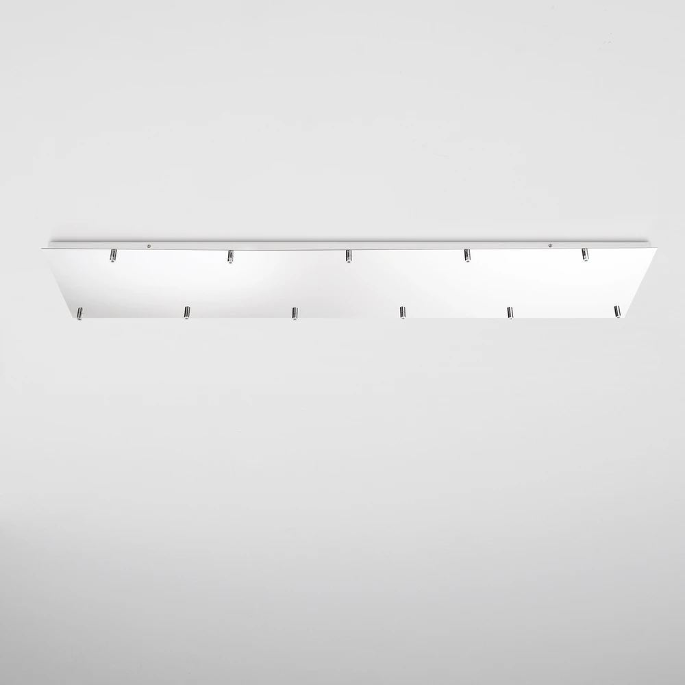 Lubinė bazė 11 PIREX pakabinamų šviestuvų, chromuoto metalo, 140x28 cm