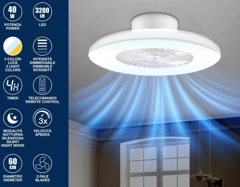 Lubų ventiliatorius su pritemdomu LED apšvietimu Beper P206VEN650, 40 W, 60 cm