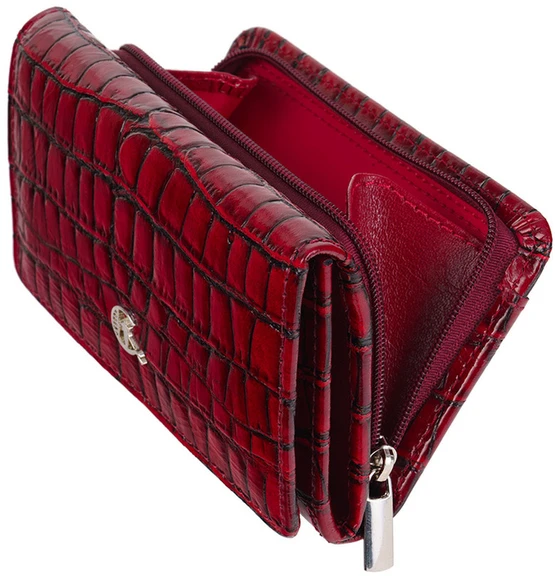 LUCILLA Raudona Portfel Damski su grawerem croco Canaletto RFID
