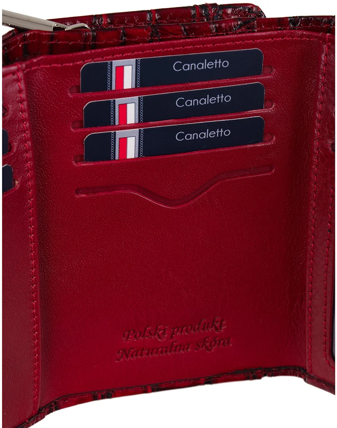 LUCILLA Raudona Portfel Damski su grawerem croco Canaletto RFID