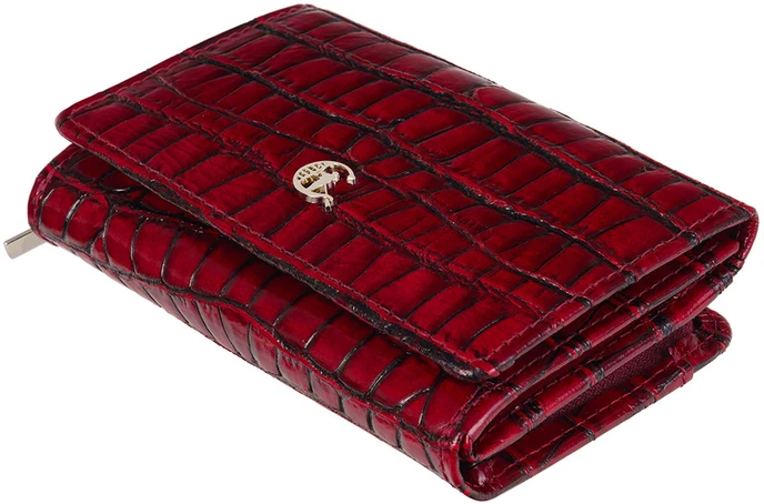 LUCILLA Raudona Portfel Damski su grawerem croco Canaletto RFID