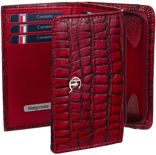 LUCILLA Raudona Portfel Damski su grawerem croco Canaletto RFID