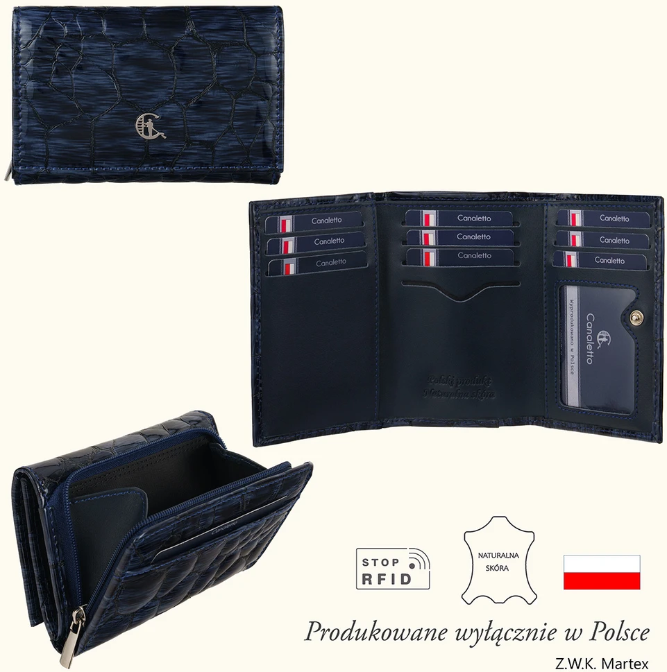 LUCILLA Skórzany portfel damski ze skóry lakierowanej Canaletto RFID
