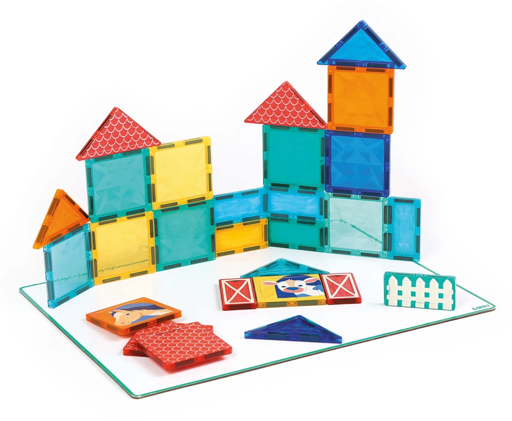 LUDI magnetinis konstruktorius „Ūkis“ 2D/3D su pagrindu, 27 vnt., 2–10 m.