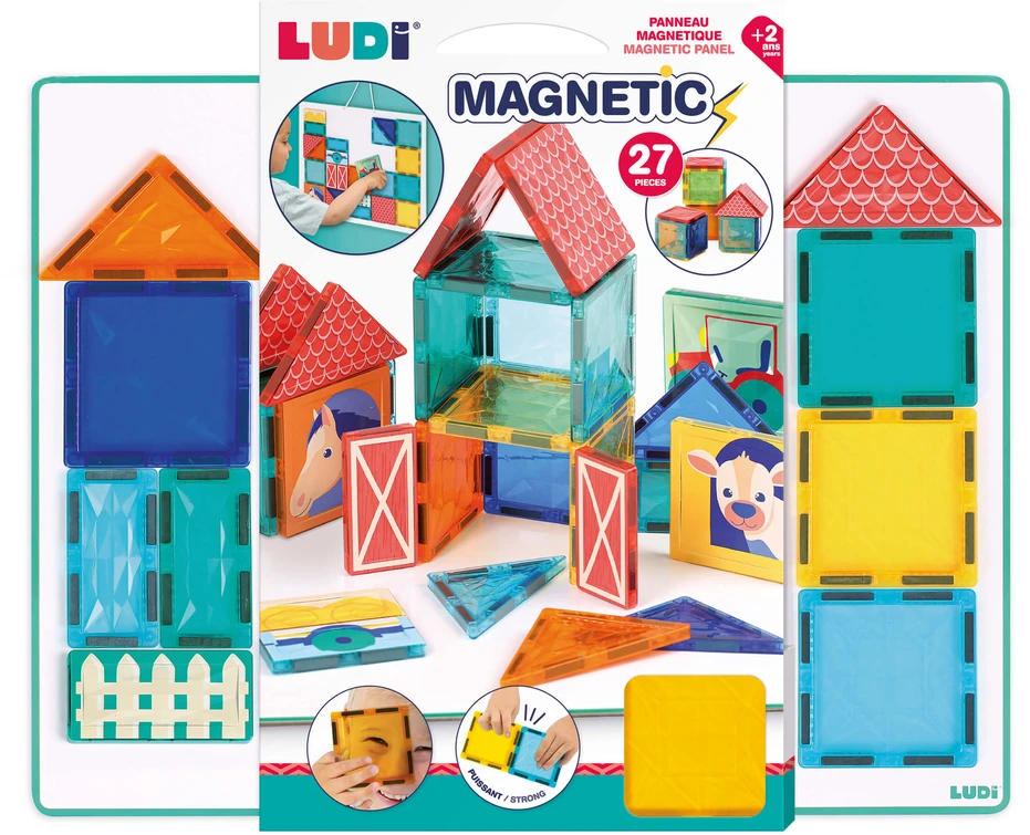 LUDI magnetinis konstruktorius „Ūkis“ 2D/3D su pagrindu, 27 vnt., 2–10 m.