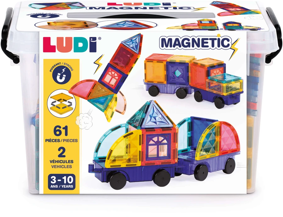 LUDI magnetinis konstruktorius su ratais – 61 dalis, vaikams 3–10