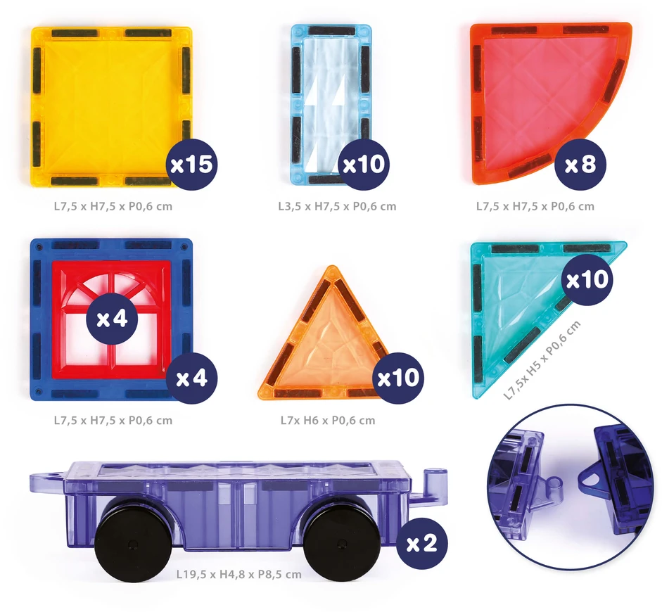 LUDI magnetinis konstruktorius su ratais – 61 dalis, vaikams 3–10