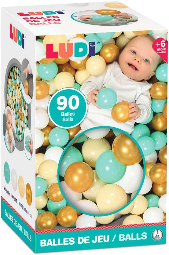 LUDI spalvoti žaidimų kamuoliukai baseinui – 90 vnt., 6 cm, vaikams nuo 6 mėn.