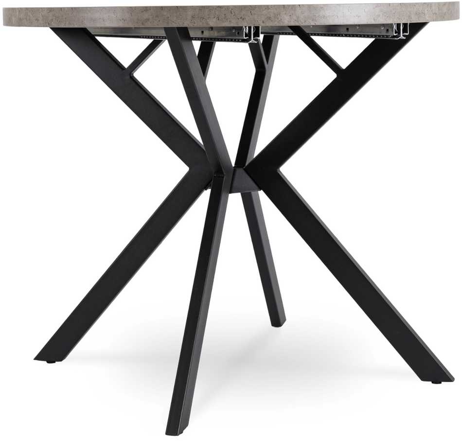 Dilan išskleidžiamas apvalus stalas, 80–160 cm, betono spalvos/juodas, lofto stiliaus