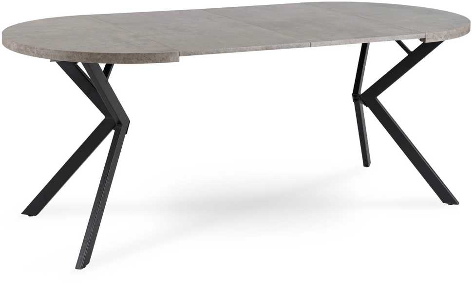 Dilan išskleidžiamas apvalus stalas, 80–160 cm, betono spalvos/juodas, lofto stiliaus