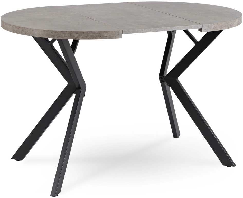 Dilan išskleidžiamas apvalus stalas, 80–160 cm, betono spalvos/juodas, lofto stiliaus