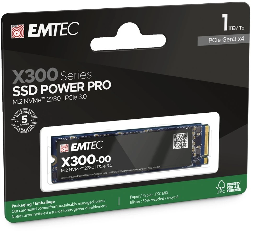 SSD diskas Emtec X300 Power Pro 1TB M.2 2280 PCI-E x4 Gen3 NVMe (ECSSD1TX300)