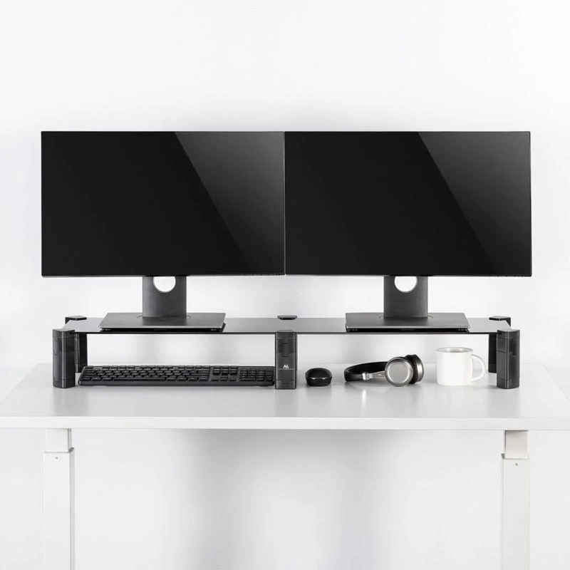 Laikiklis Podstawka „Maclean“ dviejų monitorių stovas, maks. 20 kg, grūdintas stiklas, (1029 x 285 x 127 mm), MC-936