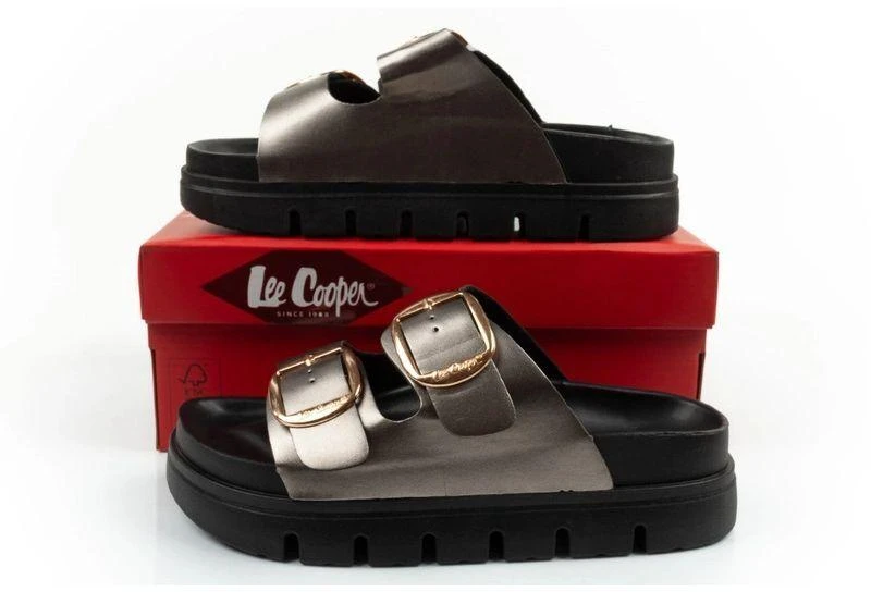 Madingos, patogios Lee Cooper moteriškos šlepetės su platforma, sidabrinės spalvos