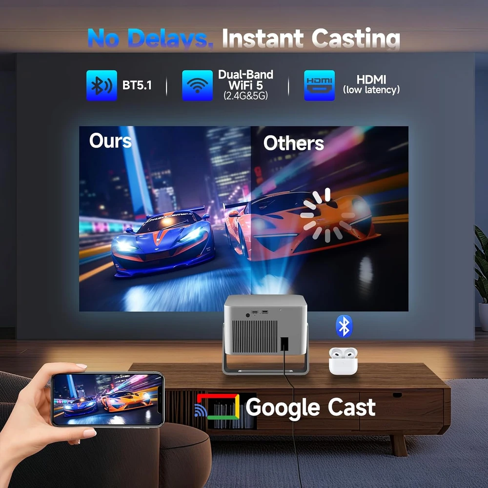 Magcubic nešiojamasis projektorius 1080p su 4K dekodavimu, Wi-Fi ir Bluetooth HY350GT