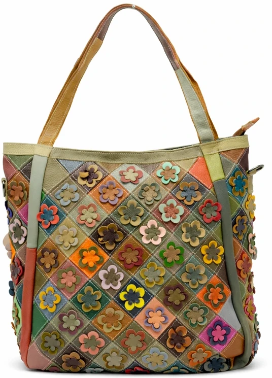Magic Bags moteriška didelė odinė pirkinių rankinė ant peties spalvota mozaika