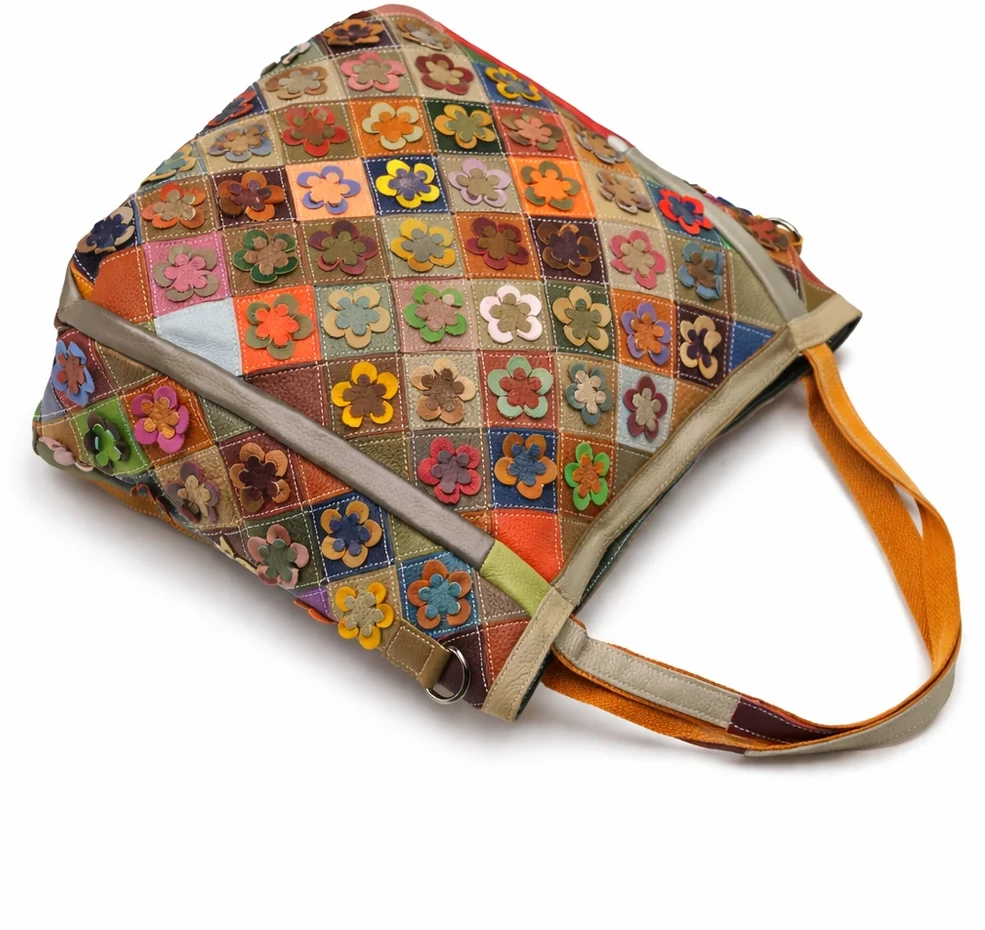 Magic Bags moteriška didelė odinė pirkinių rankinė ant peties spalvota mozaika