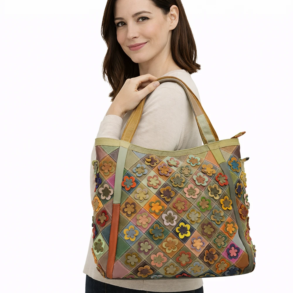 Magic Bags damska duża torebka skórzana shopper na ramię kolorowa mozaika